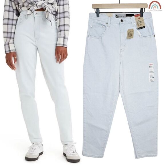 New! Levi's Silvertab High Waisted Mom Jean Light Wash Tapered Leg Jeans - Picture 1 of 15